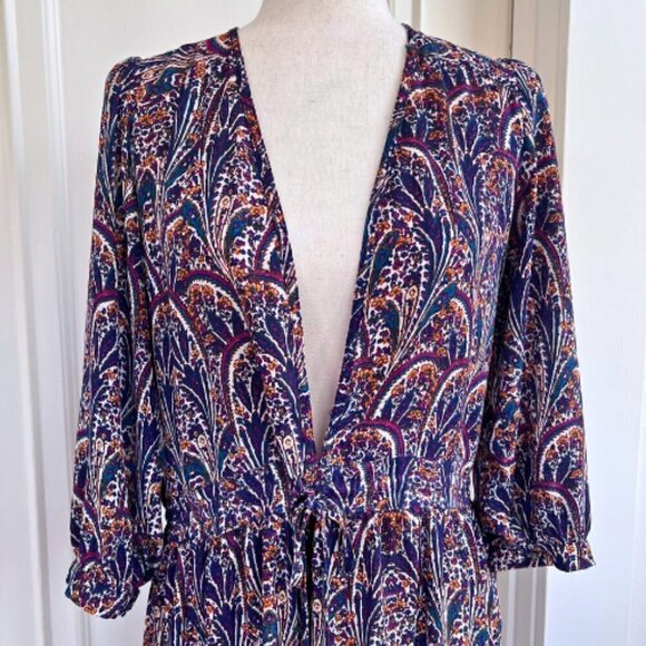 OLIVACEOUS Paisley Tassel Drawstring Dress with Ruffle Hem Size M - Picture 3 of 14